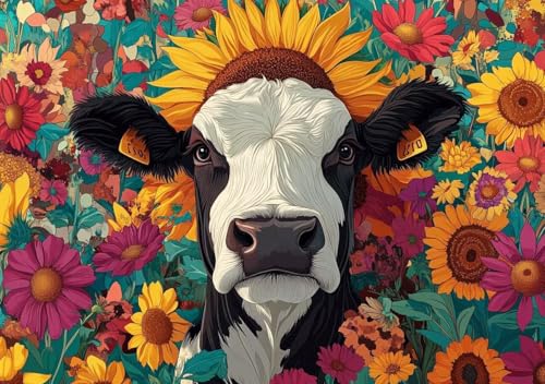 Puzzle 2000 Teile Erwachsene Klassische Puzzle Kuh und Blumen Perfekt Um Die ProblemlöSungsfäHigkeiten Zu Verbessern, FöRdert Konzentration und Geduld, Erwachsene und Kinder Ab 14 Jahren 100x70 cm Q-6 von Cohnpjng