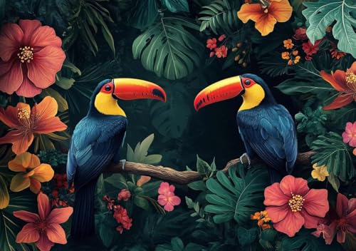 Puzzle 2000 Teile Erwachsene Klassische Puzzle Nashornvogel und Blumen, ProblemlöSungsfäHigkeiten Zu Verbessern, FöRdert Konzentration und Geduld, Erwachsene und Kinder Ab 14 Jahren 100x70 cm R-8 von Cohnpjng