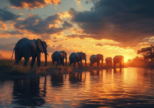 Puzzle 2000 Teile Erwachsene Klassische Puzzle Sonnenuntergang Elefant, ProblemlöSungsfäHigkeiten Zu Verbessern, FöRdert Konzentration und Geduld, Erwachsene und Kinder Ab 14 Jahren 100x70 cm C-2 von Cohnpjng
