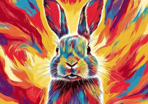 Puzzle 2000 Teile Farbiger Hase, Puzzle Erwachsene XXL 100x70cm EIN Herausforderndes RäTsel ImpossiblePuzzle, Puzzlespiele für Die Ganze Familie, Compact Box Mit Poster Geschenke für Frauen T-9 von Cohnpjng