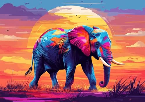 Puzzle 300 Teile Bunter Elefant, Puzzle Erwachsene XXL 52x38cm EIN Herausforderndes RäTsel ImpossiblePuzzle, Puzzlespiele für Die Ganze Familie, Compact Box Mit Poster Geschenke für Frauen/MäNner A-8 von Cohnpjng