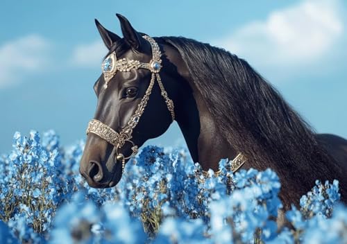 Puzzle 300 Teile Schwarzes Pferd, Puzzle Erwachsene XXL 52x38cm EIN Herausforderndes RäTsel ImpossiblePuzzle, Puzzlespiele für Die Ganze Familie, Compact Box Mit Poster Geschenke für Frauen Z-6 von Cohnpjng