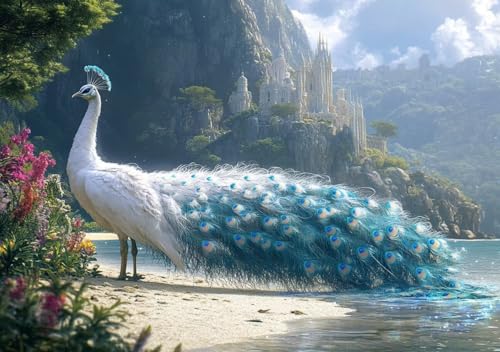 Puzzle 300 Teile Weißer Pfau, Puzzle Erwachsene XXL 52x38 cm EIN Herausforderndes RäTsel ImpossiblePuzzle, Puzzlespiele für Die Ganze Familie, Compact Box Mit Poster Geschenke für Frauen/MäNner Q-5 von Cohnpjng