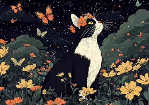 Puzzle 50 Teile Erwachsene Klassische Puzzle Katze und Schmetterling, Um Die ProblemlöSungsfäHigkeiten Zu Verbessern, FöRdert Konzentration und Geduld, Erwachsene und Kinder Ab 14 Jahren 15x10 cm F-1 von Cohnpjng
