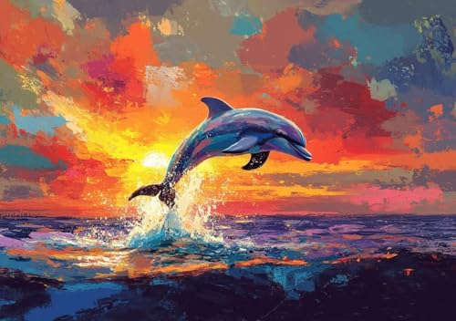 Puzzle 50 Teile Farbiger Delphin, Puzzle Erwachsene XXL 15x10cm EIN Herausforderndes RäTsel ImpossiblePuzzle, Puzzlespiele für Die Ganze Familie, Compact Box Mit Poster Geschenke für Frauen Q-4 von Cohnpjng