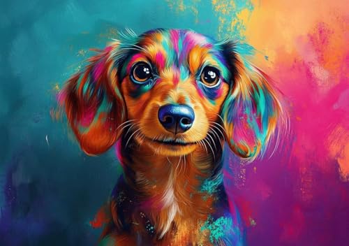 Puzzle 50 Teile Farbiger Hund, Puzzle Erwachsene XXL 15x10 cm EIN Herausforderndes RäTsel ImpossiblePuzzle, Puzzlespiele für Die Ganze Familie, Compact Box Mit Poster Geschenke für Frauen/MäNner S-5 von Cohnpjng