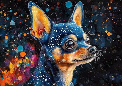 Puzzle 50 Teile Farbiger Hund, Puzzle Erwachsene XXL 15x10 cm EIN Herausforderndes RäTsel ImpossiblePuzzle, Puzzlespiele für Die Ganze Familie, Compact Box Mit Poster Geschenke für Frauen/MäNner O-5 von Cohnpjng
