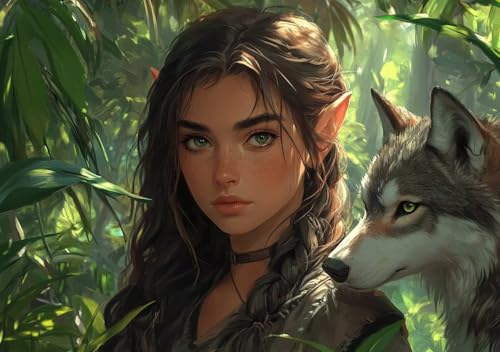 Puzzle 50 Teile Frau und Wolf, Puzzle Erwachsene XXL 15x10 cm EIN Herausforderndes RäTsel ImpossiblePuzzle, Puzzlespiele für Die Ganze Familie, Compact Box Mit Poster Geschenke für Frauen/MäNner N-8 von Cohnpjng