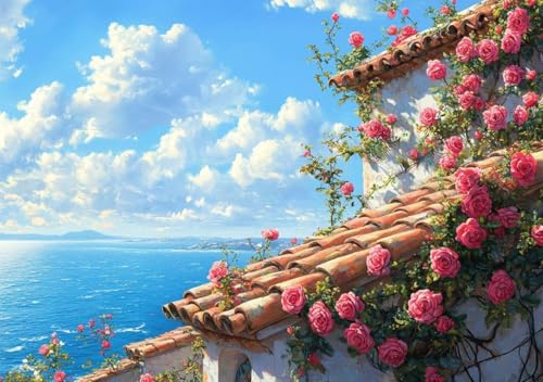 Puzzle 500 Teile Blumen und Meer, Puzzle Erwachsene XXL 52x38cm EIN Herausforderndes RäTsel ImpossiblePuzzle, Puzzlespiele für Die Ganze Familie, Compact Box Mit Poster Geschenke für Frauen C-1 von Cohnpjng