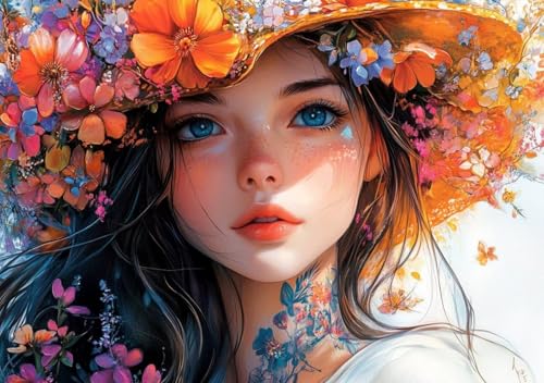 Puzzle 500 Teile Erwachsene Klassische Puzzle Blumen und Frauen, Um Die ProblemlöSungsfäHigkeiten Zu Verbessern, FöRdert Konzentration und Geduld, Erwachsene und Kinder Ab 14 Jahren 52x38 cm E-7 von Cohnpjng