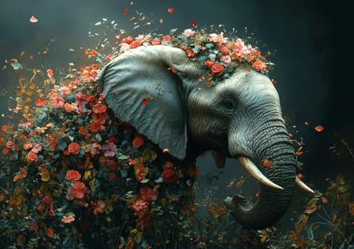 Puzzle 500 Teile Erwachsene Klassische Puzzle Blumenelefant Perfekt Um Die ProblemlöSungsfäHigkeiten Zu Verbessern, FöRdert Konzentration und Geduld, Erwachsene und Kinder Ab 14 Jahren 52x38 cm M-5 von Cohnpjng