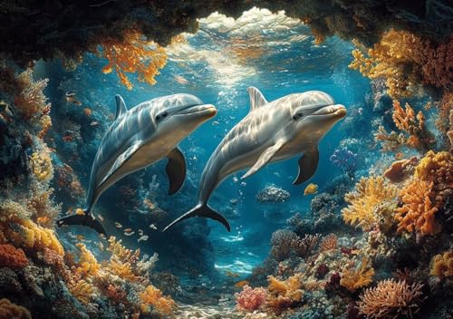 Puzzle 500 Teile Erwachsene Klassische Puzzle Delphin Perfekt Um Die ProblemlöSungsfäHigkeiten Zu Verbessern, FöRdert Konzentration und Geduld, für Erwachsene und Kinder Ab 14 Jahren 52x38 cm Y-4 von Cohnpjng