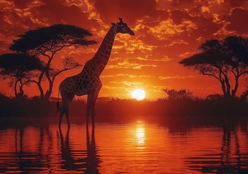 Puzzle 500 Teile Erwachsene Klassische Puzzle Giraffe bei Sonnenuntergang, ProblemlöSungsfäHigkeiten Zu Verbessern, FöRdert Konzentration und Geduld, Erwachsene und Kinder Ab 14 Jahren 52x38 cm E-9 von Cohnpjng
