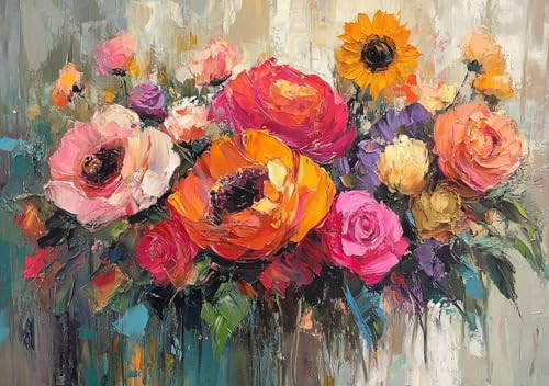 Puzzle 500 Teile Farbige Blumen, Puzzle Erwachsene XXL 52x38cm EIN Herausforderndes RäTsel ImpossiblePuzzle, Puzzlespiele für Die Ganze Familie, Compact Box Mit Poster Geschenke für Frauen/MäNner O-8 von Cohnpjng