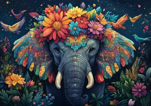 Puzzle 80 Teile Erwachsene Klassische Puzzle Blumen und Elefanten, Um Die ProblemlöSungsfäHigkeiten Zu Verbessern, FöRdert Konzentration und Geduld, Erwachsene und Kinder Ab 14 Jahren 15x10 cm U-1 von Cohnpjng
