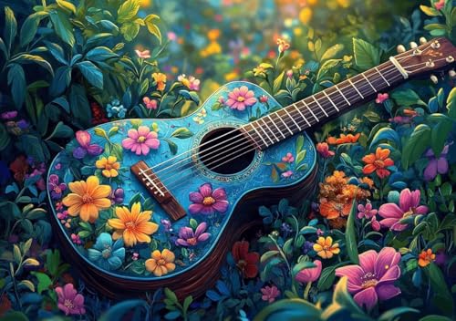 Puzzle 80 Teile Erwachsene Klassische Puzzle Blumen und Gitarre, Um Die ProblemlöSungsfäHigkeiten Zu Verbessern, FöRdert Konzentration und Geduld, Erwachsene und Kinder Ab 14 Jahren 15x10 cm S-1 von Cohnpjng