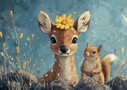 Puzzle 80 Teile Erwachsene Klassische Puzzle Hirsch Eichhörnchen, Um Die ProblemlöSungsfäHigkeiten Zu Verbessern, FöRdert Konzentration und Geduld, Erwachsene und Kinder Ab 14 Jahren 15x10 cm A-5 von Cohnpjng
