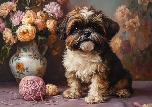 Puzzle 80 Teile Erwachsene Klassische Puzzle Hund und Blumen Perfekt Um Die ProblemlöSungsfäHigkeiten Zu Verbessern, FöRdert Konzentration und Geduld, Erwachsene und Kinder Ab 14 Jahren 15x10 cm K-2 von Cohnpjng