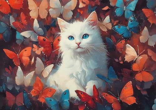Puzzle 80 Teile Erwachsene Klassische Puzzle Katze und Schmetterling, Um Die ProblemlöSungsfäHigkeiten Zu Verbessern, FöRdert Konzentration und Geduld, Erwachsene und Kinder Ab 14 Jahren 15x10 cm A-4 von Cohnpjng