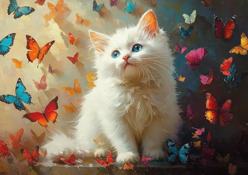 Puzzle 80 Teile Erwachsene Klassische Puzzle Katze und Schmetterling, Um Die ProblemlöSungsfäHigkeiten Zu Verbessern, FöRdert Konzentration und Geduld, Erwachsene und Kinder Ab 14 Jahren 15x10 cm P-6 von Cohnpjng