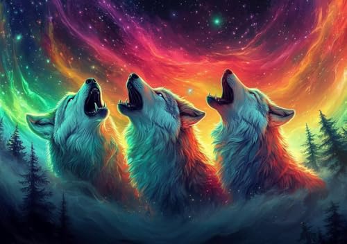 Puzzle 80 Teile Nordlichter und Wölfe, Puzzle Erwachsene XXL 15x10cm EIN Herausforderndes RäTsel ImpossiblePuzzle, Puzzlespiele für Die Ganze Familie, Compact Box Mit Poster Geschenke für Frauen T-9 von Cohnpjng