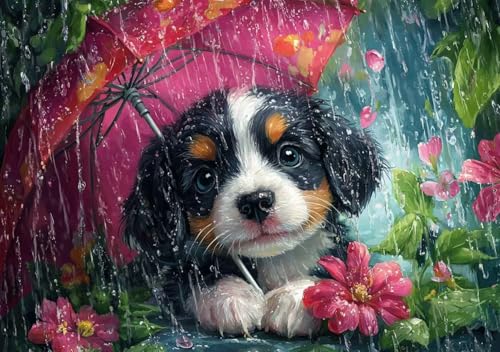 Puzzle 80 Teile Welpe hält Regenschirm, Puzzle Erwachsene XXL 15x10cm EIN Herausforderndes RäTsel ImpossiblePuzzle, Puzzlespiele für Die Ganze Familie, Compact Box Mit Poster Geschenke für Frauen E-0 von Cohnpjng