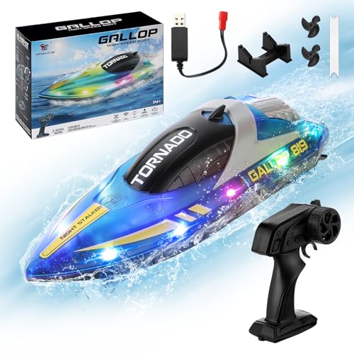 Coikes RC Boot mit LED-Licht 2,4-GHz-Rennboote Ferngesteuertes Boot für Kinder 15km/h Wiederaufladbar 1200mAh Speedboat für Pools, Seen, Meere Wasserspielzeug Geschenke für Jungen Mädchen Erwachsene von Coikes