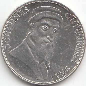 BRD (BR.Deutschland) Jägernr: 397 1968 G vorzüglich Silber 1968 5 DM Gutenberg (Münzen für Sammler) von Coins of Germany