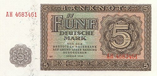 Coins of Germany DDR Rosenbg: 342d, KN 7-stellig, Davor Zwei Buchstaben, mit Plattennummer gebraucht (III) 1948 5 Deutsche Mark (Banknoten für Sammler) von Coins of Germany