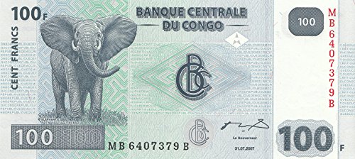 Coins of Germany Kongo (Kinshasa) Pick-Nr: 98a 2007 100 Francs Elefant (Banknoten für Sammler) von Coins of Germany