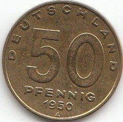 DDR Jägernr: 1504 1950 A vorzüglich Aluminium-Bronze 1950 50 Pfennig Pflug vor Hüttenwerk (Münzen für Sammler) von Coins of Germany