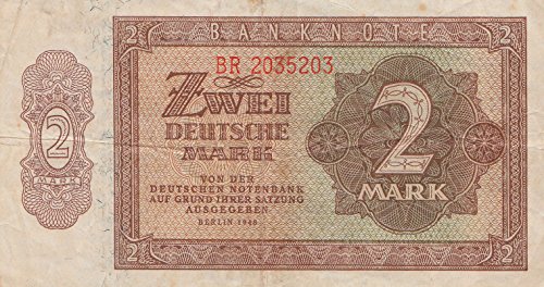 DDR Rosenbg: 341e, KN 7stellig, davor zwei Buchstaben gebraucht (III) 1948 2 Deutsche Mark (Banknoten für Sammler) von Coins of Germany