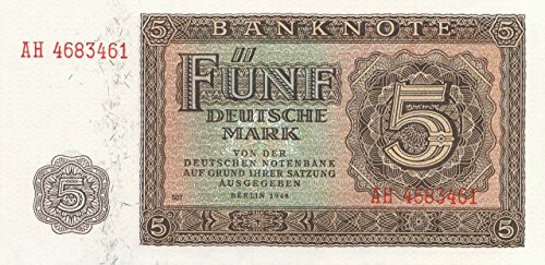DDR Rosenbg: 342d, KN 7-stellig, davor zwei Buchstaben, mit Plattennummer gebraucht (III) 1948 5 Deutsche Mark (Banknoten für Sammler) von Coins of Germany