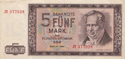 Coins of Germany DDR Rosenbg: 354a, Kontrollnummer 6stellig gebraucht (III) 1964 5 Deutsche Mark (Banknoten für Sammler) von Coins of Germany