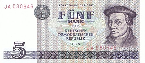 Coins of Germany DDR Rosenbg: 361a, Kontrollnummer 6stellig, Typensatz ab 1979 in Umlauf gebraucht (III) 1975 5 Mark (Banknoten für Sammler) von Coins of Germany