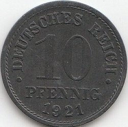 Deutsches Reich Jägernr: 299 1920 sehr schön Zink 1920 10 Pfennig Reichsadler (Münzen für Sammler) von Coins of Germany