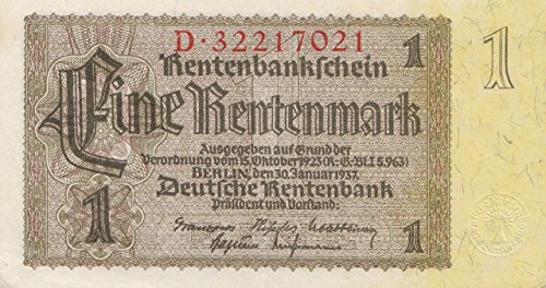 Deutsches Reich Rosenbg: 166b, Reichsdruckerei 8stellige Kontrollnummer bankfrisch (I) 1937 1 Rentenmark (Banknoten für Sammler) von Coins of Germany
