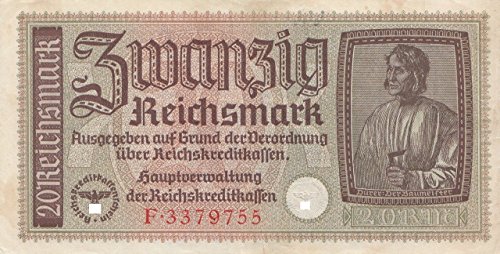 Coins of Germany: Banknote für Sammler - Deutsche Besetzung im 2. Weltkrieg, Rosenbg: 554a, 1940, 20 Reichsmark, Militärische Sammlerstücke von Coins of Germany