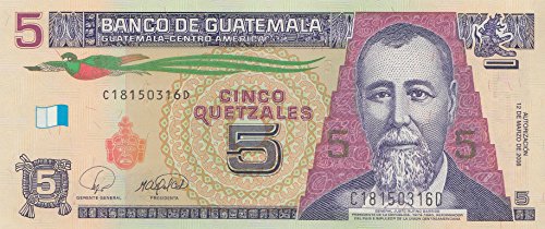 Coins of Germany Guatemala Pick-Nr: 116 bankfrisch (I) 2008 5 Quetzales Barrios (Banknoten für Sammler) von Coins of Germany