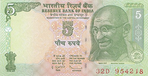 Indien Pick-Nr: 94A bankfrisch (I) 2010 5 Rupees Mahatma Gandhi (Banknoten für Sammler) von Coins of Germany