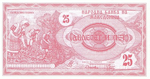 Mazedonien Pick-Nr: 2a bankfrisch (I) 1992 25 Denar Bauern (Banknoten für Sammler) von Coins of Germany