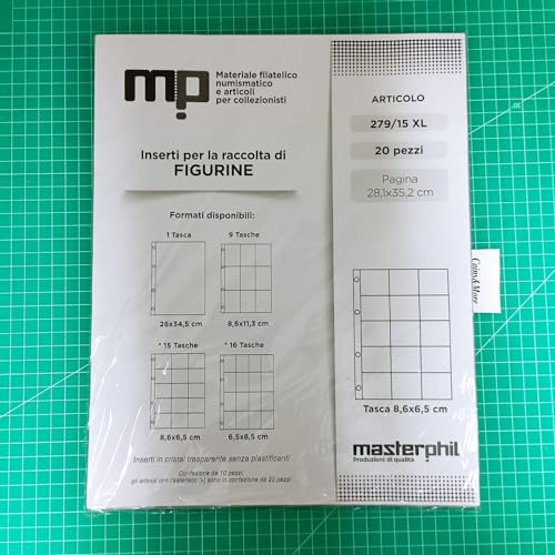 MasterPhil Art. 279/15 XL - Seiten mit 15 horizontalen Taschen ? Format 8,6 × 8 cm ? Packung mit 20 Stück von Coins&More