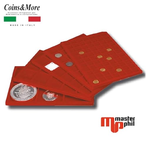 Masterphil großes Numismatik-Tablett für Münzen, Medaillen aus roter Beflockung von Coins&More