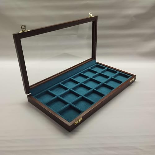 Münzbox mit Glasdeckel und 18 Fächern aus feinem Samt Münzbox mit Glasdeckel und 18 Fächern aus feinem Samt von Coins&More