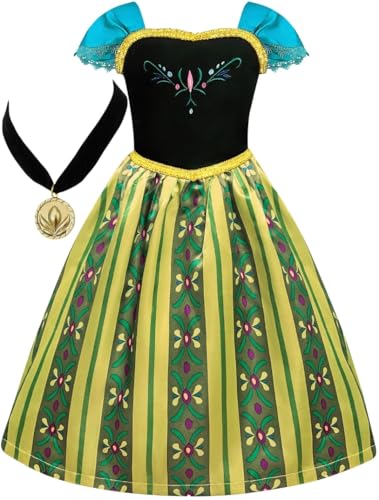 Cokos Box Mädchen Krönungskleid Prinzessin Kostüm Halskette Zubehör Geburtstag Verkleiden Spielkleidung Set (Olivgrün, 3 Jahre) von Cokos Box