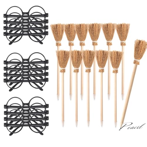 Cosplay Party Supplies Partyzubehör Set – Hexenbesen-Bleistifte, Zauberer Brille Gläser mit Rahmen Keine Objektive für Geburtstagsfeier mit magischem Thema, Halloween Dekoration,je 12pcs von Col-Pary