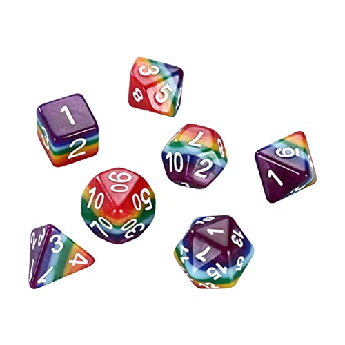 7-teiliges Mini-Polyeder-Würfel-Set, Spielzubehör, Regenbogenfarben, D8 D10 D% D12 D20, Farben-Würfel-Spielwürfel-Set für DND-Spiele von Colcolo