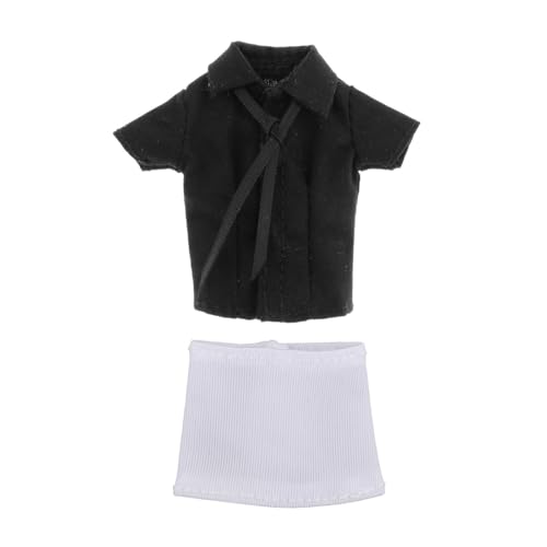 Colcolo 1/12 Weibliche Figur Kleidung, Miniatur Kurzrock Shirt mit Krawatte, Handgefertigt, Komplettes Anzug Outfit für 6'' Weibliche Figuren, Schwarzes Hemd Colcolo 1/12 Weibliche Figur Kleidung, Miniatur Kurzrock Shirt mit Krawatte, Handgefertigt, Komplettes Anzug Outfit für 6'' Weibliche Figuren, Schwarzes Hemd von Colcolo