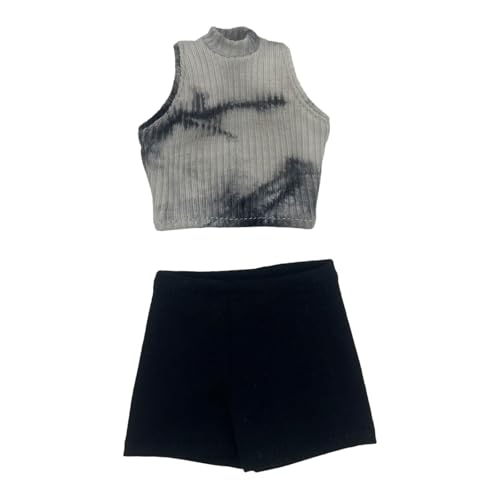 Colcolo 1/6 Tanktop mit Sommershorts, lässiges Oberteil, realistisches Basic-Crop-Outfit, Mini-Sommertops für 12-Zoll-weibliche Figuren zum Verkleiden, Schwarz von Colcolo