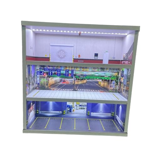 Colcolo 1/64 Modellauto-Vitrine, Spielzeugauto-Vitrine, Garagen-Diorama mit LED-Licht, Ornament, Miniatur-Szenario, Parkplatzszene, Style D von Colcolo